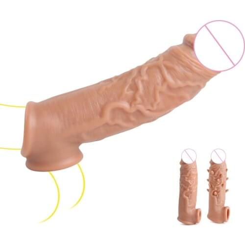 Silicone Reusable Condoms Extender Penis Massage Dick Ring Male Penis Extension Sleeves Cock Enlargement Ring Sex Toys for Man