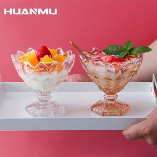 Ice Cream Cups Glass Dessert Bowls for Trifle Fruit Salad Cocktail Glass Solid Glass Transparent Barware Home Milk-shake Tools