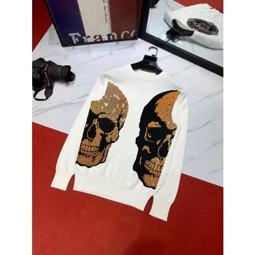 Super Warm Fashion Sparkling Field Skull Head European And American Autumn Mens Sweater Luxury Winter Brand