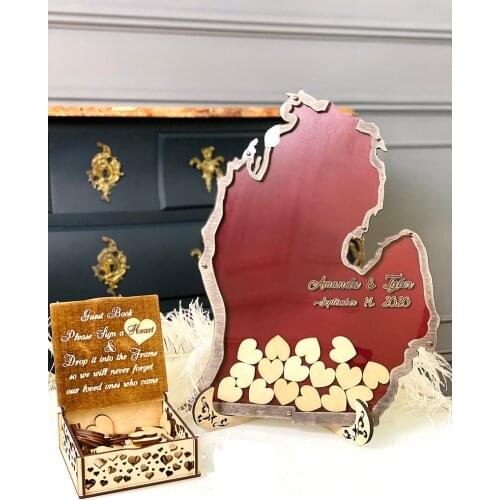 Wedding Guest Book Michigan Shaped Wedding Guest Book Alternative Wedding Coin Box Wedding
