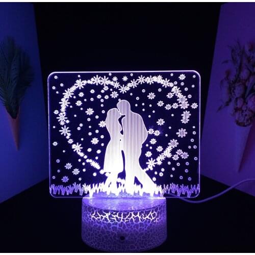 3D Lamp Visual Illusion White Cracked Base 7 Color Changes With Remote Control for Couple Valentine Day Birthday Gift Neon Light
