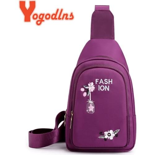 Yogodlns Fashion Nylon Chest Bag for Women Embroidery Crossbody Bag 2021 New Waist Bag Travel Bag Sport Anti-theft Pack Bolsas
