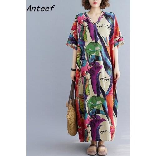 Short sleeve cotton linen vintage dresses for women casual maxi long loose sun summer beach dress elegant clothes 2021