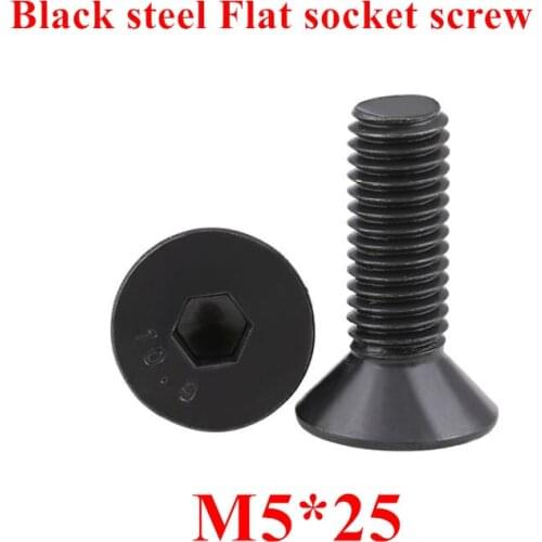 100pcs M5*25 Black Bolts DIN7991 Black steel 10.9 grade M5x25mm Hex socket flat head cap screw Countersunk head Screws Bolts