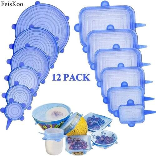12 Pcs/Set Food Silicone Cover Cap Universal Silicone Lids For Cookware Bowl Reusable Stretch Lids Kitchen Accessories