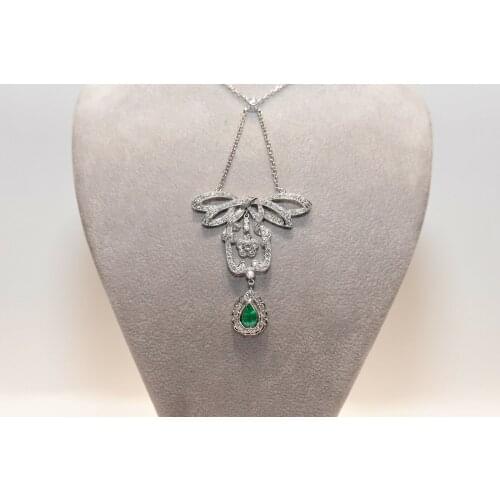 18K GOLD MODERN ART NOUVEAU NATURAL DIAMOND AND DROP EMERALD AMAZING NECKLACE