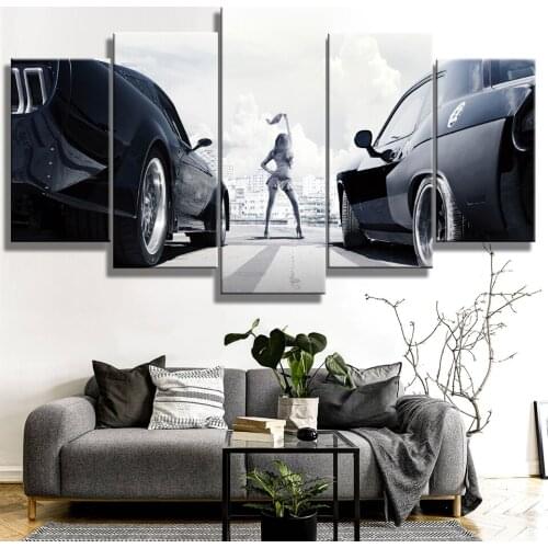 5 Piece Canvas Art print painting Sexy Girl Fast & Furious Racing Cars Wall Art Canvas Wall Living Room Home Decor Pictures