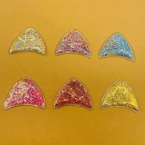 10Pcs Shake Bling Cat Ears Clear Plastic Filling Sequin Appliques For Hair Clips Bow Accessories Patches Craft Supply
