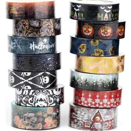 NEW 1PC 10M Decorative Skull with Roses Snow House Halloween Christmas Foil Washi Tape Set Planner Masking Tape Cute Stationery