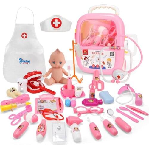 Kids Toys Doctor Set Baby Suitcases Medical kit Cosplay Pretend Play Doctor Toys Medicine Box with Doll Costume Gift