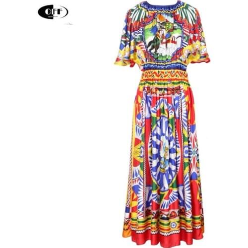 Designer Vintage Printed Midi Dresses For Women Traf Zevity O-neck Short Sleeve Summer Party Evening Dress Vestidos Mujer Robes