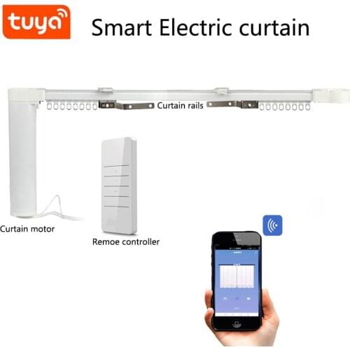 Customized Electric Curtain карниз WiFi Curtain Motor and RF Remote Tuya Smart Life Curtain Track Alexa google home Control