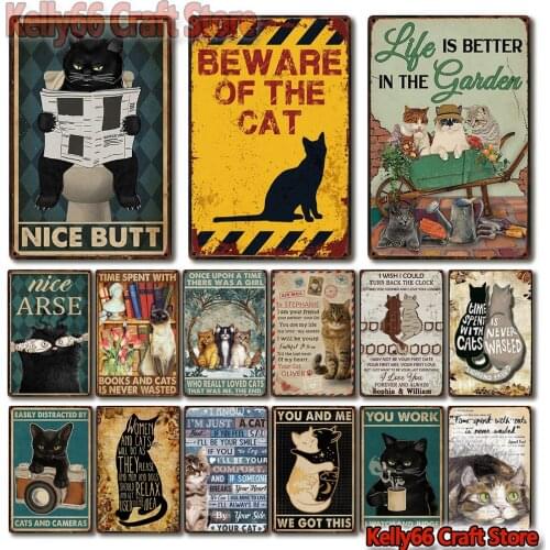 [ Kelly66 ] Pet Cats Remember To Wipe I Do What Want Vintage Irregular Wall Art Decor Retro Iron Painting Sign DL-100 20X30 CM