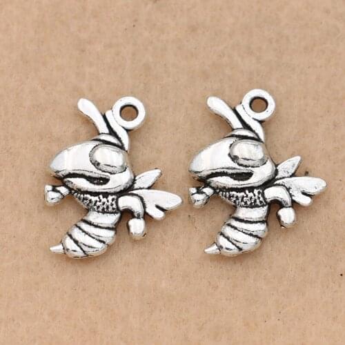 KJjewel Antique Silver Plated Flying Bee Charms Pendants for Necklace Bracelets Jewelry Making DIY Craft Handmade 21x17mm