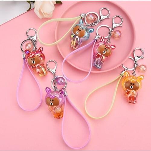 Korean Bubble Acrylic Cute Bear Keychains Creative Pendant Symphony Laser Leather Rope Keyring Bag Car Key Chains Gifts