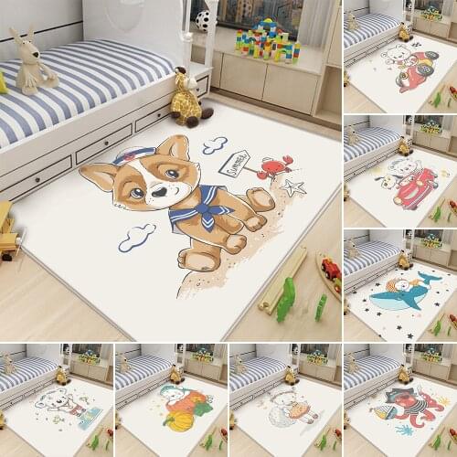Cute Animal Bear fox Pattern For Baby Play Rectangle Carpet In The Childrens Room Good Quality Rug Children Flannel Carpet Rug