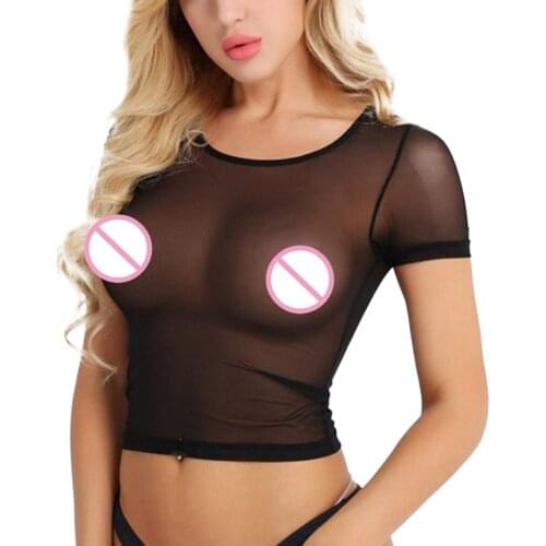 Harajuku Mesh Crop Top Long Sleeve T Shirt Women Kawaii Solid Gothic Tees Sexy See Through O Neck Summer Sheer Mesh Tshirt