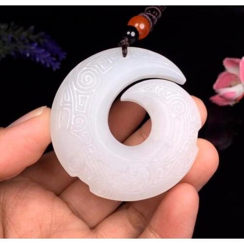 Natural White Jade Pendant Fashion Necklace Charm Jewelry Double-sided Hollow Carved Gifts for Men