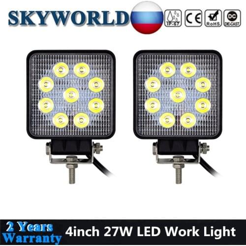 Pair 27W Square Light Pods Bar Spot Flood Beam 4inch Work Light 12V Driving Extra Fog Lamps For Car Truck Boat SUV ATV Offroad