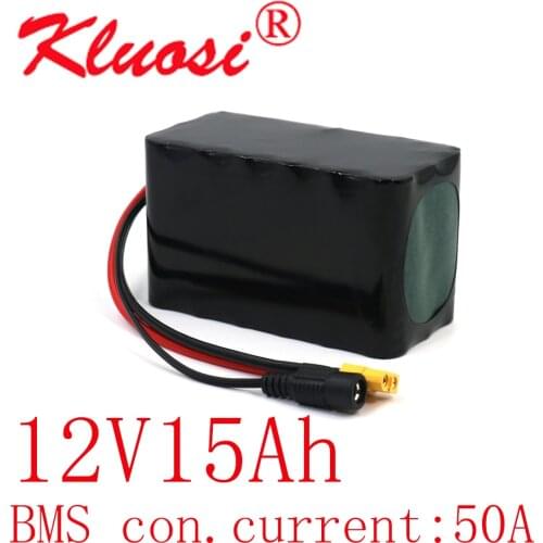 KLUOSI 12V 15Ah 3S6P 12.6V Orline 18650 Lithium Battery Pack with 50A BMS 500Watt High Power for Motor Scooter Light Etc XT60