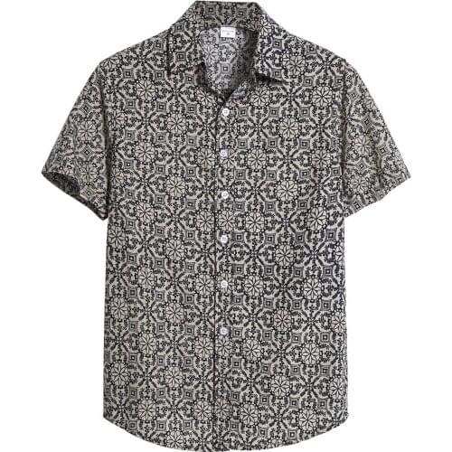 Men Cardigan Short Sleeve Beach Flower Shirts Men Turtleneck Hawaiian Shirt Vintage Clothes Summer Blusas Masculinas Moda