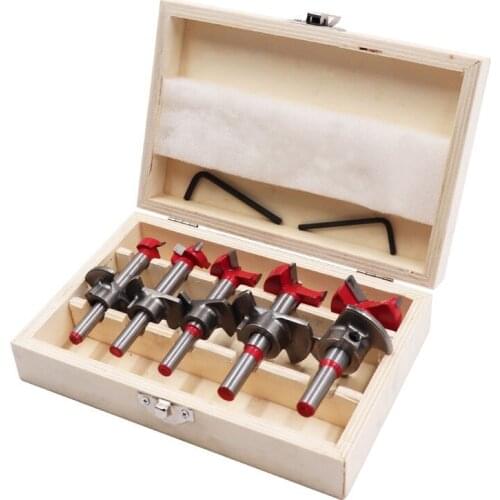 5Pcs Forstner Drill Bit Set 15 20 25 30 35mm Wood Auger Cutter Hex Wrench Woodworking Hole Saw For Power Tools