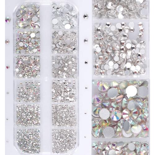 New Set 120-2000pcs/boxs Crystal Rhinestones NailArt Mixed Size Glitter Glass Non Hotfix Rhinestones Iron-on Strass Decorations
