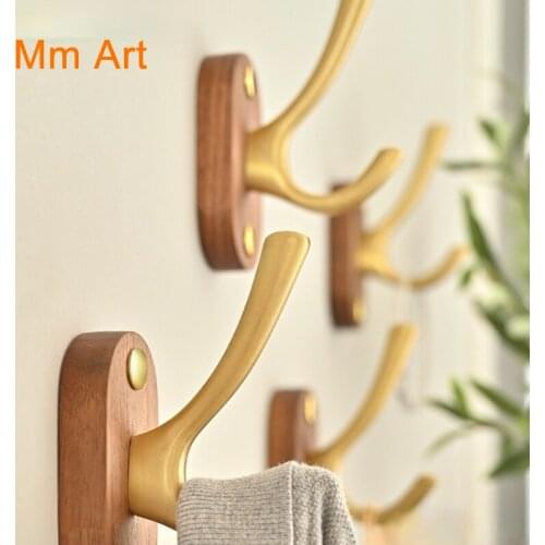 Nordic Solid Wood Hook Creative Wall Hanging Doorway Hallway Wall Wooden Clothes Hook Clothes Sticky Hook Punch-Free