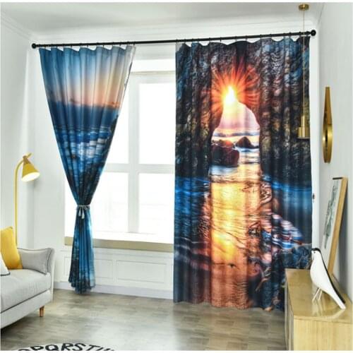 New American curtains for seaside landscape curtains Thick shading soundproof windproof curtain