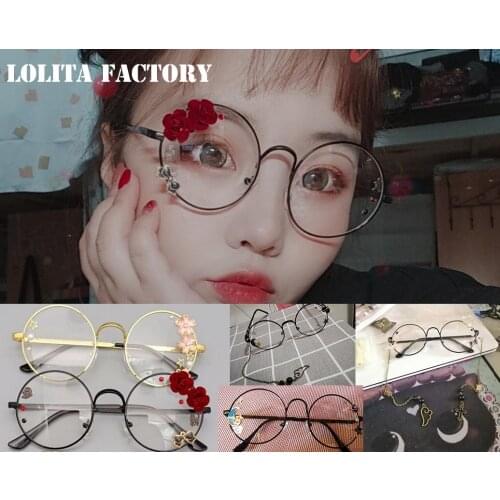 STARRY BUNNY Lolita COSPLAY girl sweet Japanese native girl round frame cherry sakura glasses diffuse Chilo Decorative glasses