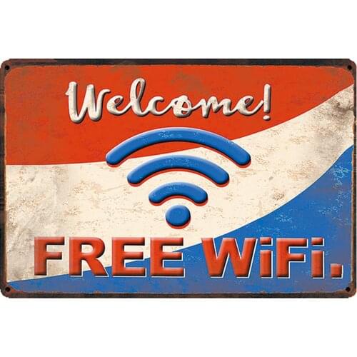 Original Retro Design Welcome Free WiFi Tin Metal Signs Wall Art | Thick Tinplate Print Poster Wall Decoration