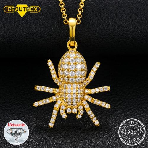 Iced Out Moissanite Spider Pendant Necklace For Women 925 Sterling Silver Micro Paved Hip Hop Necklace Fine Jewelry Dropshipping