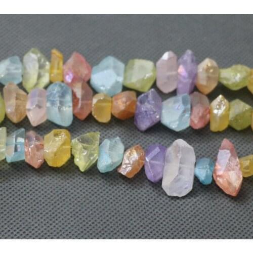 Approx 35pcs/strand Titanium Rainbow AB Raw Quartz Crystal Point Pendant, Rough Top Drilled Spike Gem Stone Beads Women Necklace