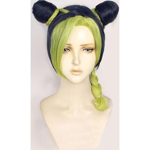 JoJos Bizarre Adventure Jolyne Cujoh Kujo Cosplay Wig Golden Wind Blue Green Buns Braids JoJo no Kimyou na Bouken Hair Wigs
