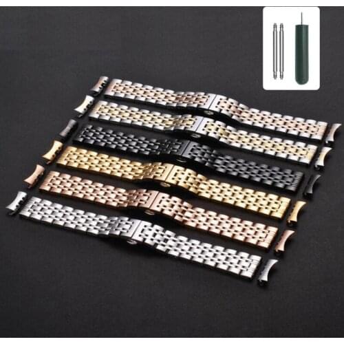 Universal Solid Stainless Steel Curved Flat Ends Wrist Watch Band Strap Men Women Metal Bracelet Belt 12 14 16 18 20 22 24 26mm