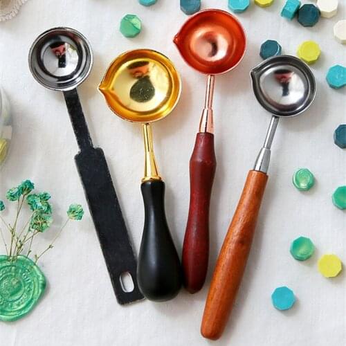 Retro Wooden Handle Brass Lacquer Seal Wax Spoon Lacquer Seal Tool Melting Sealing Wax Hand Account Stainless Steel Spoon