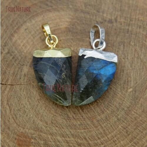 Chic Nature Labradorites Beads Charm Tibetan Horn Faceted Labradorites Stone Shape Pendants For Jewelry Making 19*11 mm PM9573