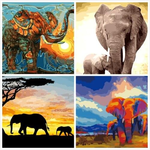 Elephant Painting By Numbers For Adults Kits Hand Painted Home Decor Drawing Canvas DIY Oil Coloring Paint Picture By Numbers