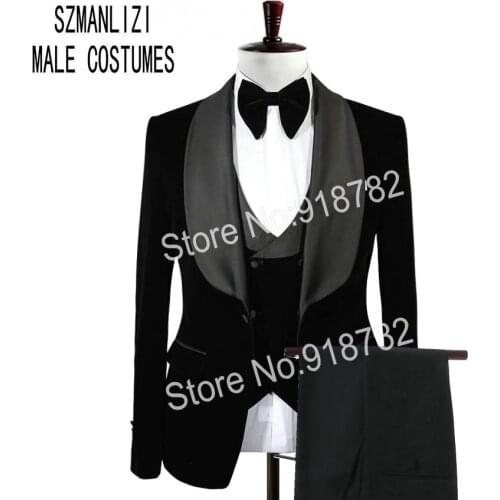 Wedding Suits For Men Groom Suit Black Velvet 3 Piece Tuxedo 2019 Formal Mens Suits With Pants Terno Masculino Slim Fit
