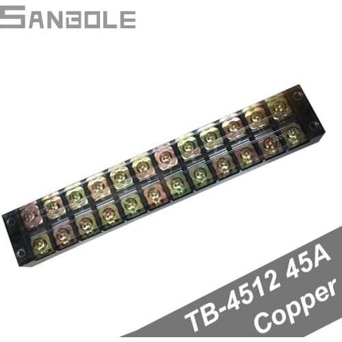 TB-4512 45A 12P Connections Copper 12 Positions Dual Row Barrier Screws Terminal Block Wire Connector 0.5-4mm2