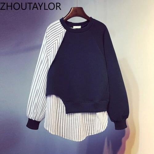 ZHOUTAYLOR Sweatshirt Women Office Lady Fashion Tops Femme Full Sleeve O-Neck Loose Autumn New 2021 Pullovers Female S0706
