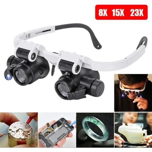 Head Mounted Magnifier Jeweler Watchmaker Magnifying Glass With Led Light 8x 15x 23x Led Magnifying Glasses Optical Glasses