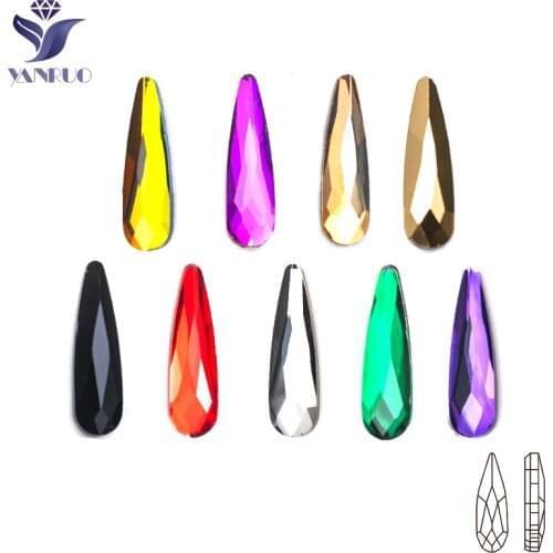 YanRuo 20pcs 3x10mm Nail Art Raindrop Crystal Glass diamond jewelry Flat bottom shaped Diamond Nails Decorations