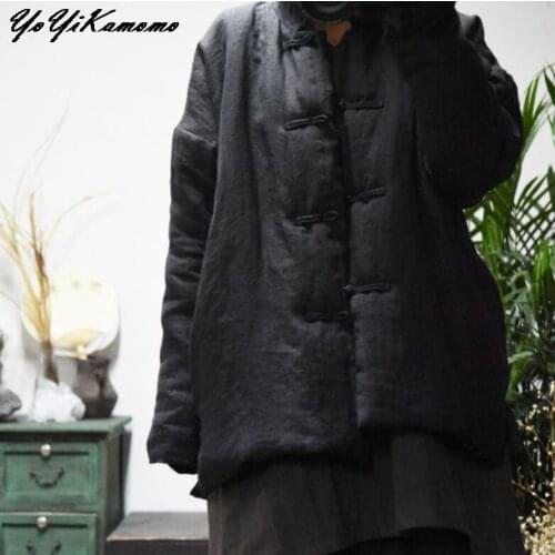 YoYiKamomo Winter Thick Parkas Women 2017 New Cotton Linen Original Cotton Leisure Cotton-padded Loose Vintage Brief Women Coat