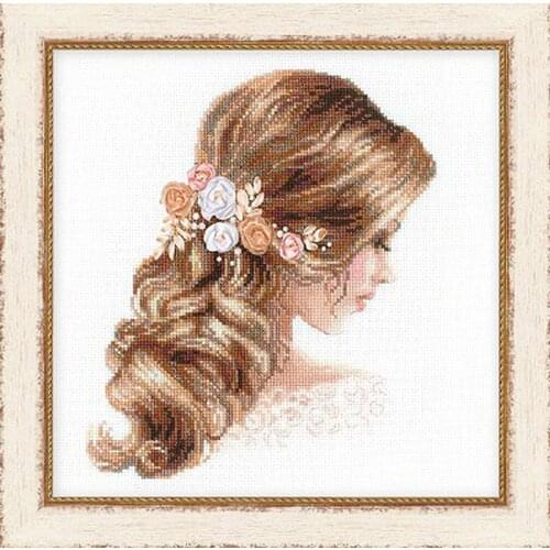 Gold Collection Lovely Counted Cross Stitch Kit Girl With Hair Clips Brown Hair Girl Rose Hairpin Free Shipping
