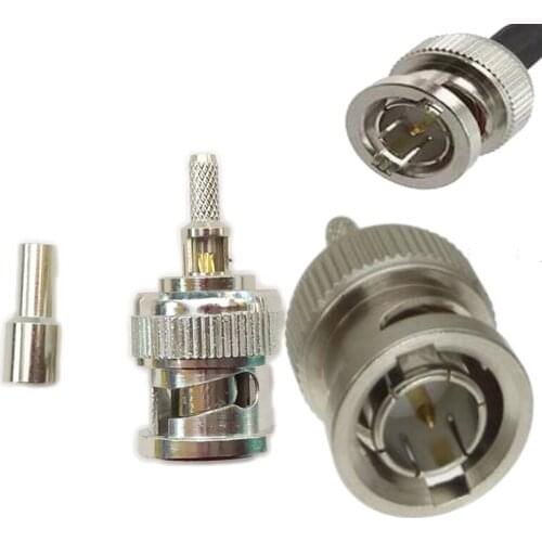 100pcs BNC Male Plug Windows Crimp Adapter Connector for RG179 75ohm Pigtail Coax Cable