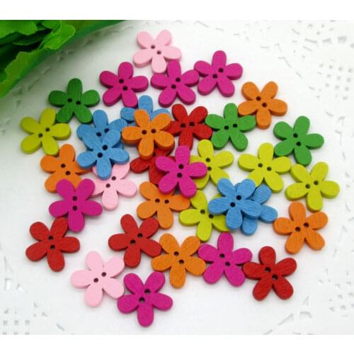 100Pcs Mixed 16x16mm Wood Flower Sewing Buttons For Kids Clothes Scrapbooking Decorative Botones Handicraft DIY Accessories10