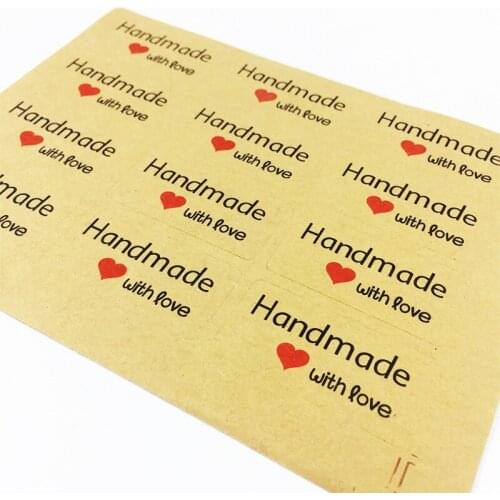 120pcs/pack Handmade With Love Red Heart Leather Color Creative Stationery Sticker Lable For DIY Sealing Stickers
