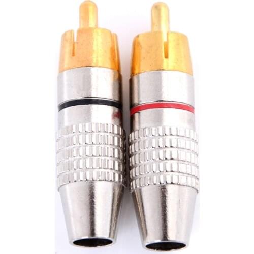 2PCS/set Balck + Red Mental RCA Plug Solder Audio Video Adapter Connector Male to Male Convertor Good Quality