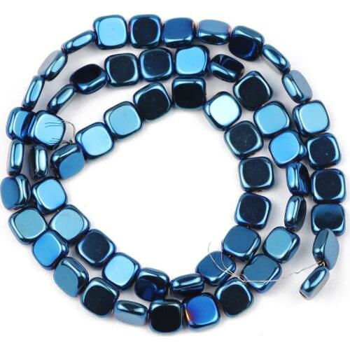 4~8MM Blue Flat Square Hematite Natural Stone Spacer Loose Beads For Necklace Bracelet Making DIY Jewelry Accessories Wholesale